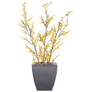 com 27 Artificial Yellow Forsythia Flower Arrangement in Black Vase 