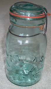 Antique Aqua ATLAS E Z SEAL Glass Top QUART JAR + E Z Seal Lid+Rubber 
