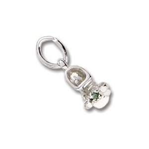   Charms Baby Shoe Charm with Simulated Emerald, Sterling Silver