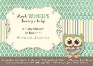 Green Owl Baby Shower with leaf background