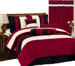   Comforter Set Modern Shams Decorative Pillows Black Burgundy  