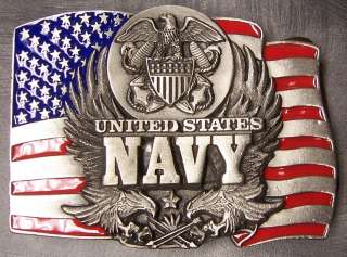 Military Belt Buckle pewter U S Navy & US Flag NEW  