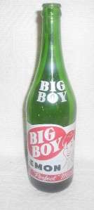 VINTAGE 1976 BIG BOY BEVERAGES LEMON GREEN GLASS SODA BOTTLE 1 PINT 
