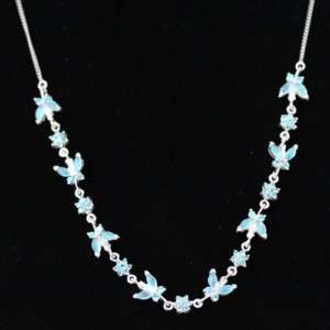 925 Sterling Silver Blue Crystal Butterfly Necklace 18  