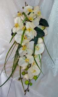   Phalaenopsis Orchids WEDDING SET Cascade Bridal Bouquet Silk Flowers