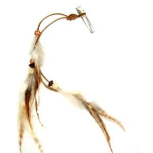 Tan and Brown Tone Clip In Hair Feather Clip with Double Lace and Wood 