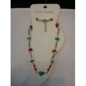    Tourquoise & Red Color Stone Ankle Bracelet 