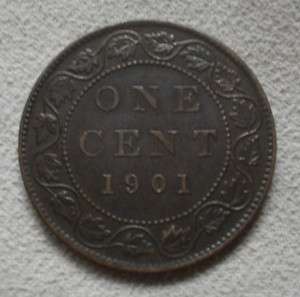 1901 Canada Canadian large cents coin one cent penny  