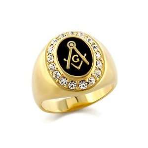  14K Gold Plated Black Enamel Mens CZ Ring Jewelry