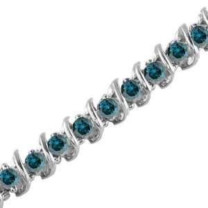  1 CT Blue Diamond Bracelet 14K White Gold FineDiamonds9 Jewelry