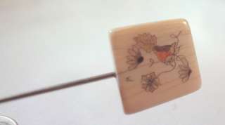   Antique Estate Vintage Ox Bone Faux Ivory Hand Carved Hatpin Stickpin