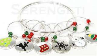 CHRISTMAS Set of 6 Wine Glass Stem Charms Markers Tree Reindeer 