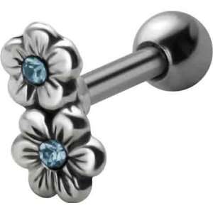    Aqua Blue CZ Flower Cartilage Piercing Stud Earring: Jewelry