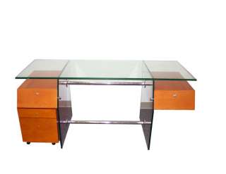 2pc Contemporary Glass Top Modern Office Home Wood Desk, #SH VIT D3 
