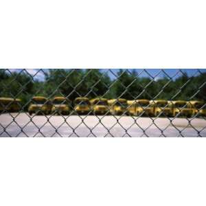  Chain Link Fence with School Buses, Massachusetts, USA 