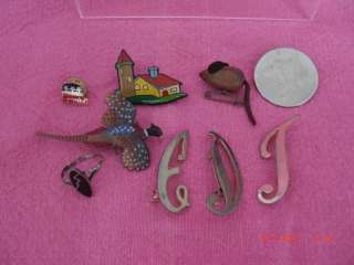 Vintage Costume Jewelry Lot 8 Pins, 1 Ring Size 5.5  
