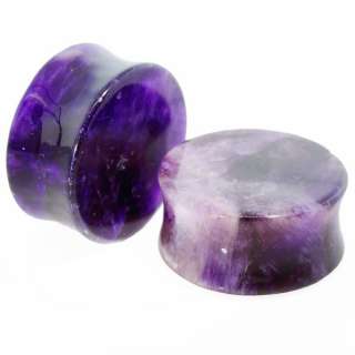 Pair Amethyst Double Flared Stone Plugs  
