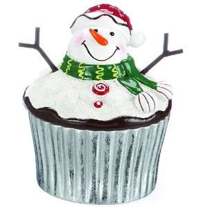  Snowman Cupcake Trinket Box   Snowman with Green & Yellow 