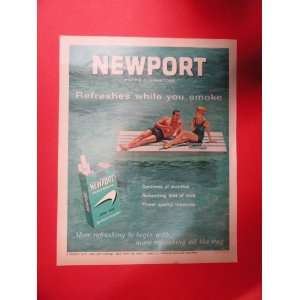 Newport cigarettes,(man/woman on raft.) Orinigal 1963 Vintage Magazine 