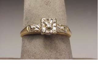 Vintage 14K Two Tone Gold Diamond Engagement Ring  