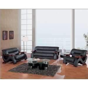  Global Furniture Modern Black Leather Living Room Set 