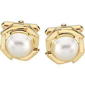 Yellow Gold Cuff Links. 15.75 x 35.25 mm Mabe Cultured Pearl Cufflinks 