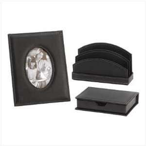  Black Faux Leather Look Desk Accessories Photo Frame 