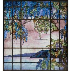  Louis Comfort Tiffany View of Oyster Bay Glass Panel 
