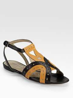 Alberta Ferretti   Multicolor Cutout Leather Flat Sandals