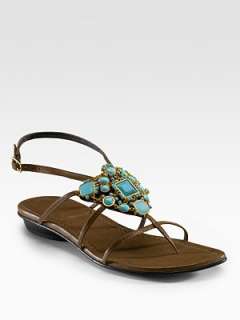 Stuart Weitzman   Turquoise Embellished Strappy Sandals    
