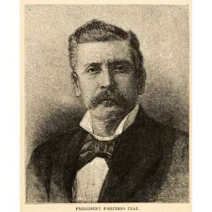  1888 Wood Engraving President Jose de la Cruz Porfirio Diaz 