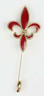 Huge Red Enamel Signed Trifari Fleur de Lis Stick Pin  