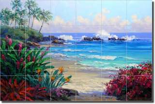 Senkarik Tropical Beach Seascape Ceramic Tile Mural Backsplash 25.5 