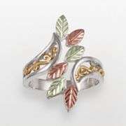 10k and 12k Gold and Sterling Silver Four Tone Leaf Bypass Ring
