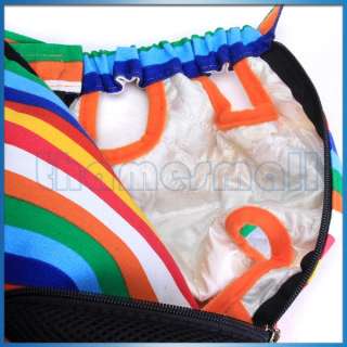 Pet Dog Colorful Striped Front Back Carrier Mesh Backpack Bag Legs Out 