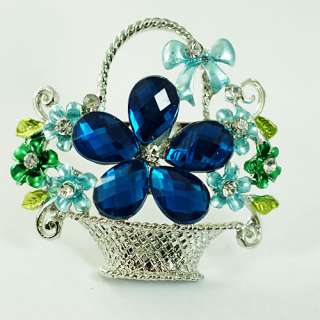   Flower Basket Silver Plated Drop Gemstone Brooch Pins Fashion  