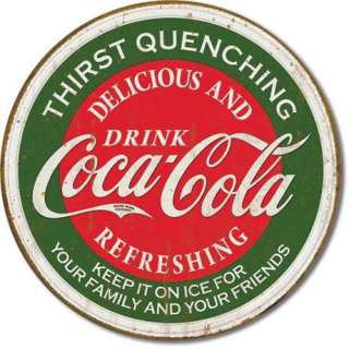 Vintage Coca Cola Coke Round Tin Sign Thirst Quenching  