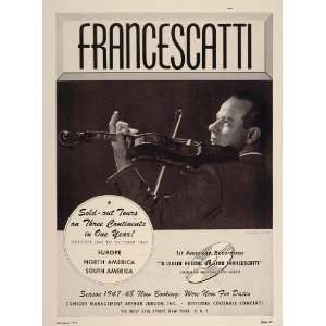  1947 Zino Francescatti Violinist Violin Booking Ad 