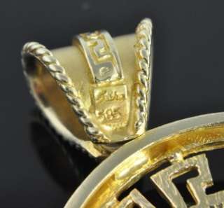  Vintage Two Tone 14K Gold Heavy Medusa Greek Key Medal Slide Pendant