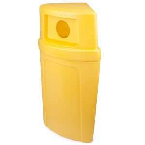   21 Gallon Corner Recycling Container with Dome Lid and Hole   Yellow