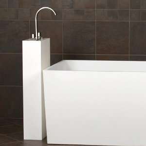 Flat Cubic Freestanding Tub Filler with Gloss White Resin Faucet Tower 
