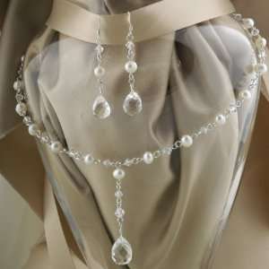  Crystal Freshwater Pearl & Crystal Y Necklace Jewelry Set 