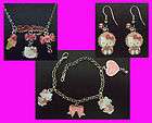 Hello Kitty Pendant Necklace + Bracelet + Earrings Girl
