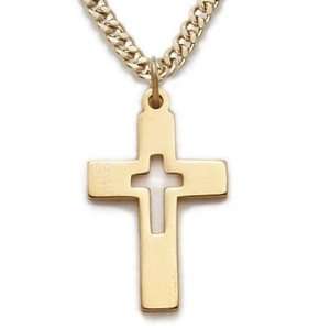  14K Yellow Gold Filled Cross Necklace in a Pierced Design 