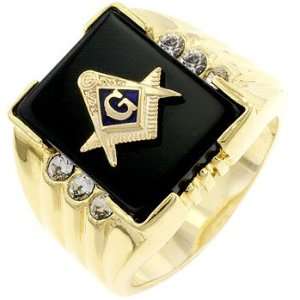  Black Onyx Gold Plated Masonic Ring   Sizes 9 Jewelry