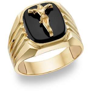  Onyx Crucifix Ring   14K Gold: Jewelry