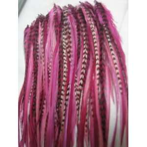  4 7 Pink with Grizzly & Brown Mix Feathers for Hair 