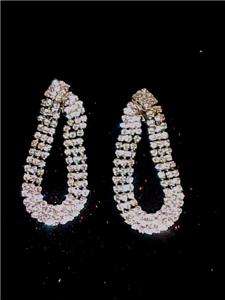 BOLD  UNIQUE Rhinestone Clip Earrings Not Used 2 1/4 Long  