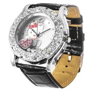 Ladies Hello Kitty metal cased rhinestone watch with syn leather strap 