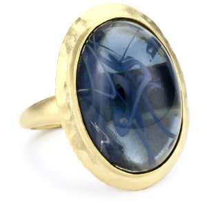  Kenneth Jay Lane Satin Gold and Sapphire Adjustable Ring 